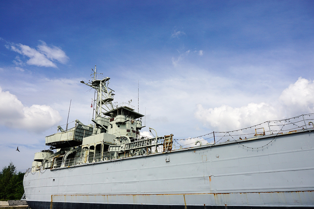 Thai warship Phangan Royal Navy Ship 713. Monument at Phangan island, Surat Thani, South of Thailand.